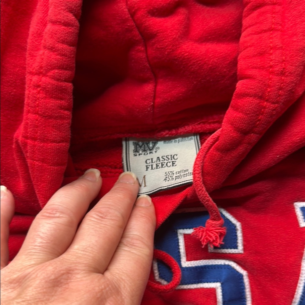 MV Sport Red and Blue Fleece Hoodie - Picture 2 of 4